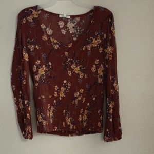 Maurice's peasant top, S, Maroon flower print, elastic bottom and sleeves
